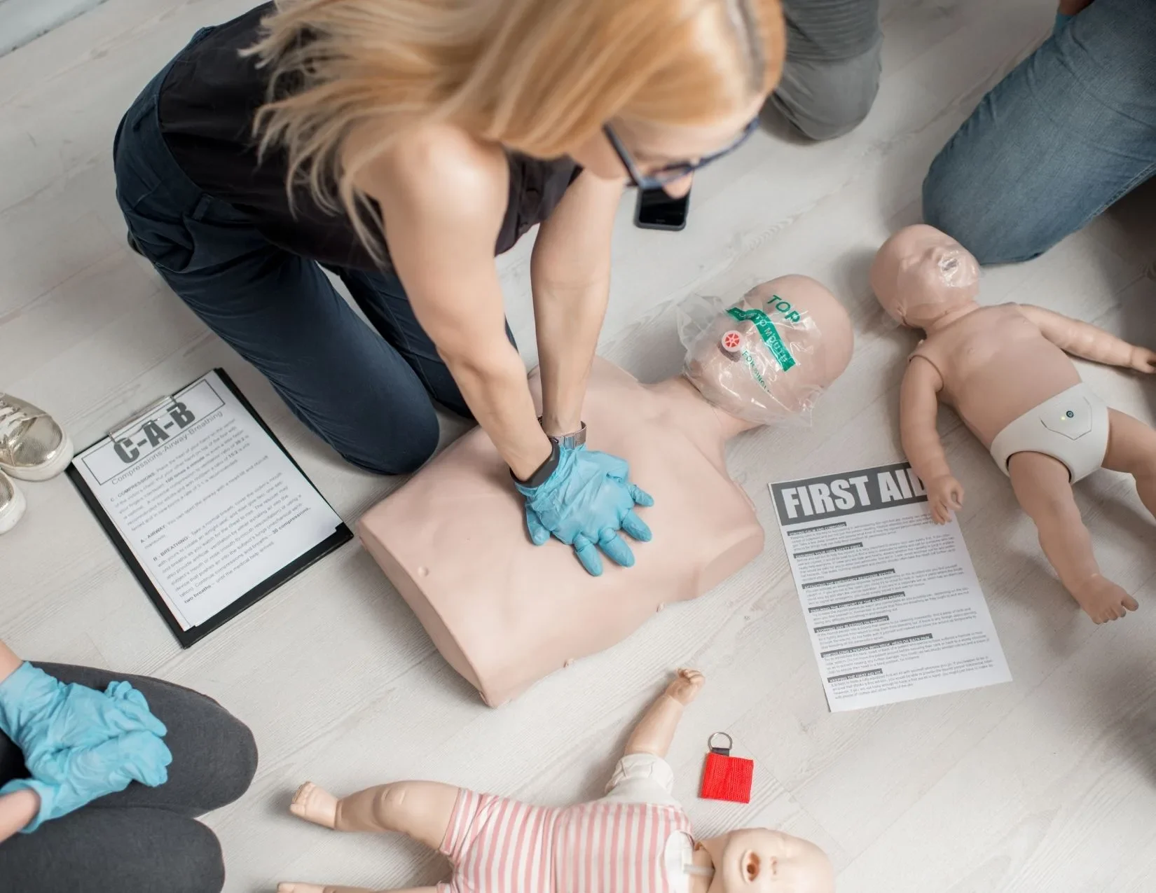 Intermediate first aid training course in session, WorkSafeBC OFA Level 2 hands-on practice